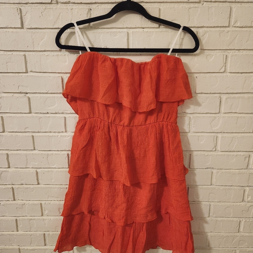 By and By Elegant Orange Ruffle Dress Large